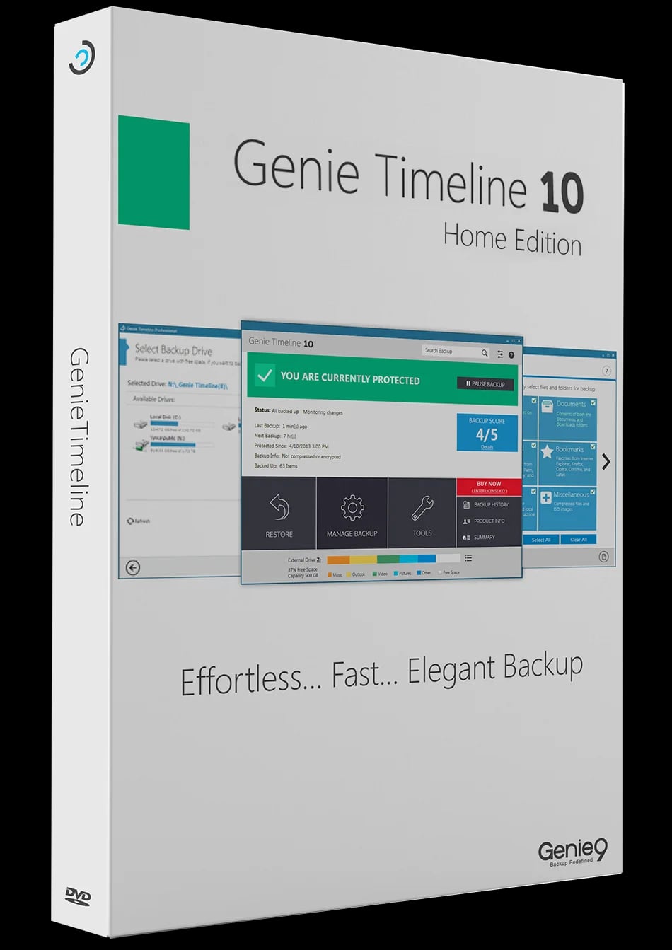 Genie Timeline Interface - Simple 3-step backup setup with timeline view